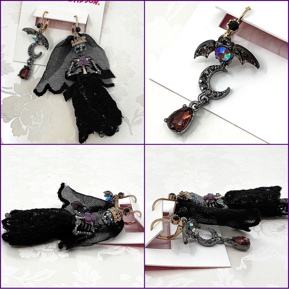 Betsey Johnson ‘Dark Magic’ Skeleton Bride Necklace & Earrings (2) Set NWT/HTF! - Picture 9 of 14